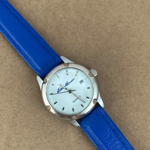 Vintage Silver Tone Eddie Bauer Watch New Blue 8 Inch Strap - Picture 3 of 7